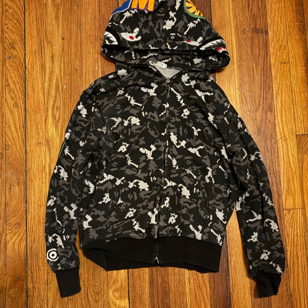 Bape Black and Gray Camouflage Hoodie